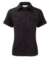 Russell Collection 919F Ladies Short Sleeve Twill Roll Shirt Black