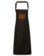 Premier PR136 Division waxed-look denim bib apron with faux leather