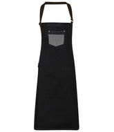 Premier PR136 Division waxed-look denim bib apron with faux leather