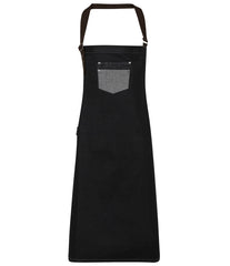 Premier PR136 Division waxed-look denim bib apron with faux leather