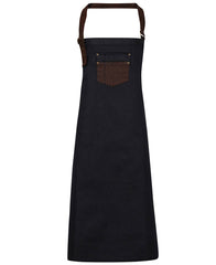 Premier PR136 Division waxed-look denim bib apron with faux leather