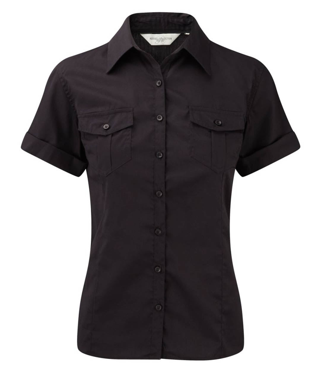 Russell Collection 919F Ladies Short Sleeve Twill Roll Shirt Black