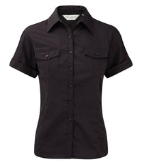 Russell Collection 919F Ladies Short Sleeve Twill Roll Shirt Black