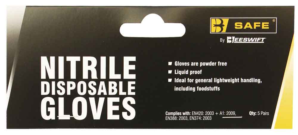 Beeswift BS055 Nitrile Disposable Glove Pack 5 Pairs