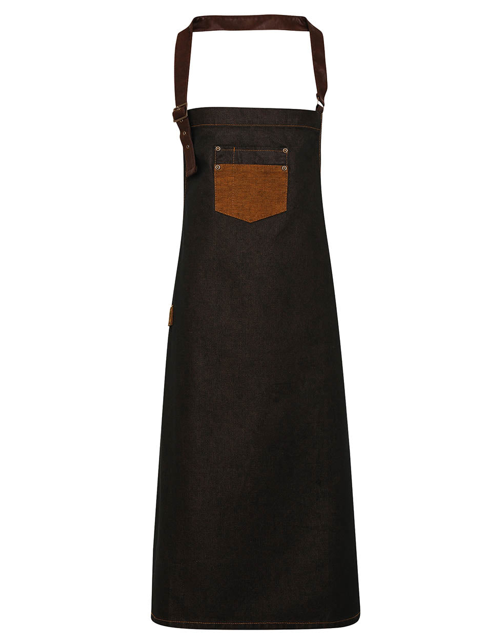 Premier PR136 Division waxed-look denim bib apron with faux leather