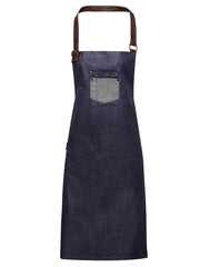 Premier PR136 Division waxed-look denim bib apron with faux leather