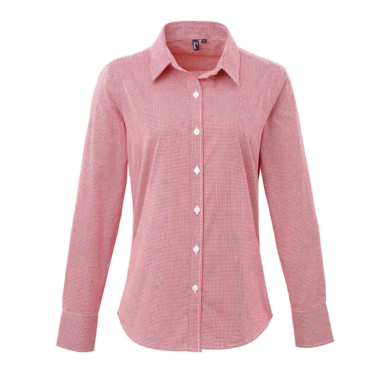Premier PR320 Women's Microcheck (Gingham) long sleeve cotton shirt