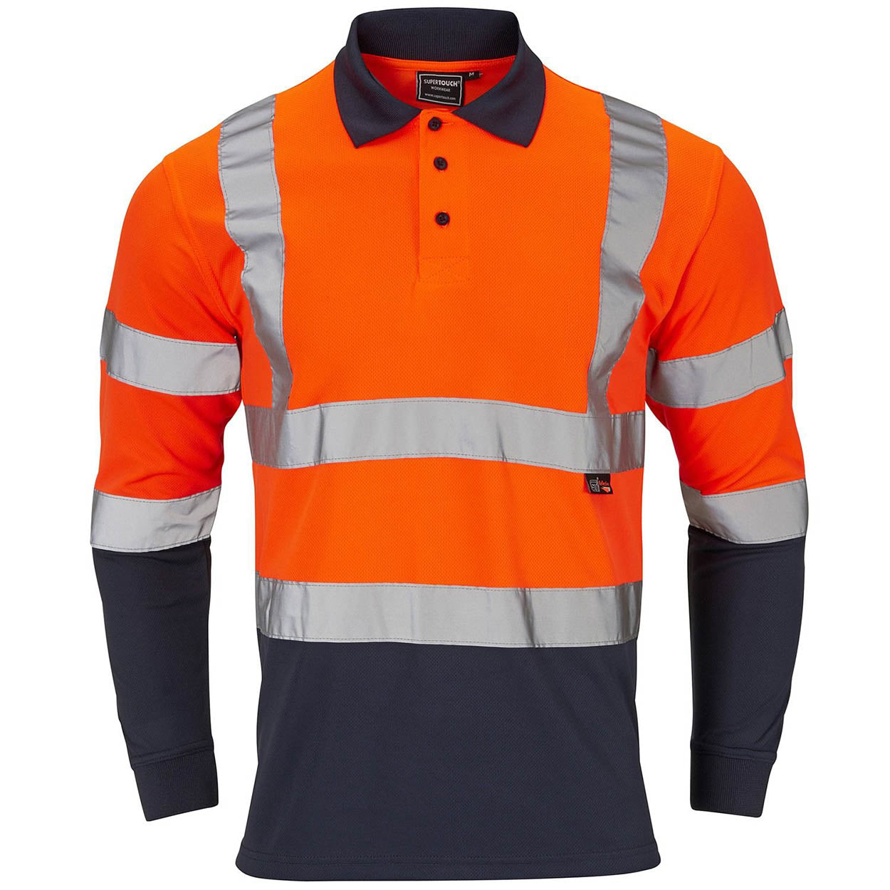 Supertouch H135Hi-Vis 2 Tone Orange Long Sleeve Polo Shirt